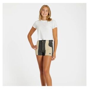 Hammies Corduroy High-Rise Two-Tone Patchwork Shorts - Cream & Black/Gray